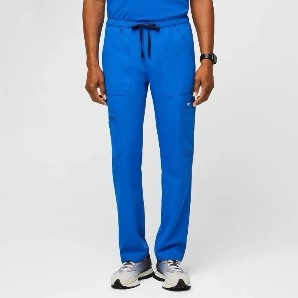 Figs Cairo Cargo Scrub Pants Drawstring Zip Fly Nine Pockets Royal Blue XS